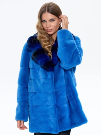 Голубая норковая шуба с шиншилой 2А-1