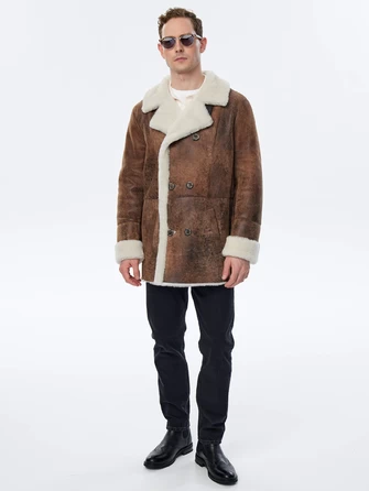 Дубленка двубортная премиум класса для мужчин 431-1