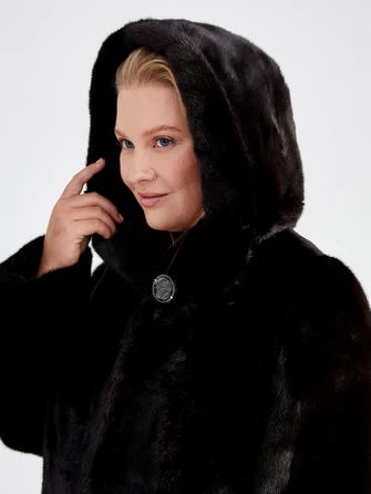 Удлиненная женская норковая шуба с капюшоном Мишель(к)-1