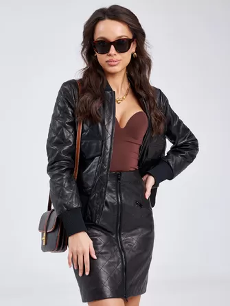 Кожаный стеганый женский бомбер премиум класса 3042-0