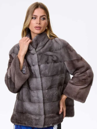 Короткая норковая женская поперечная шуба Ольга(в)-0