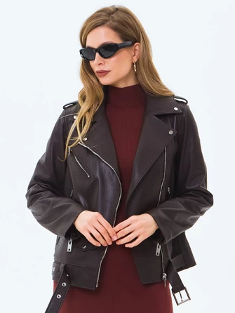 Кожаная женская куртка косуха с поясом премиум класса 3078-0