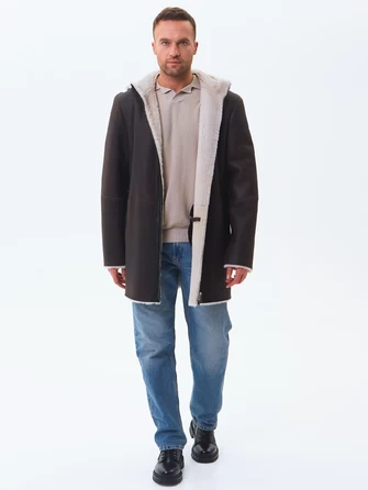 Длинная мужская дубленка из натуральной овчины премиум класса 438-1