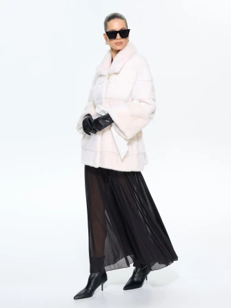 Белая поперечная женская норковая шуба BRASCHI LE88-0