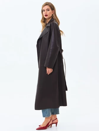 Длинный женский кожаный плащ премиум класса 3081-1