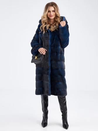 Длинная поперечная шуба из меха норки с капюшоном для женщин 2а(к)-0