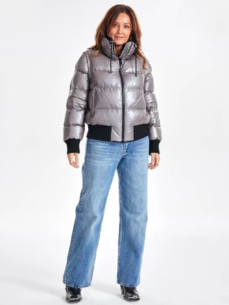 Утепленная стеганая кожаная куртка бомбер премиум класса для женщин 3074-0