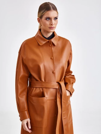 Женский кожаный плащ рубашка премиум класса 04-0