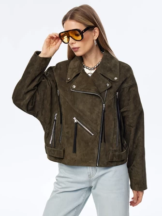 Короткая женская замшевая куртка косуха премиум класса 3051з-0